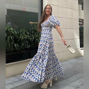 ZARA WOMAN PRINTED MIDI DRESS BLUE